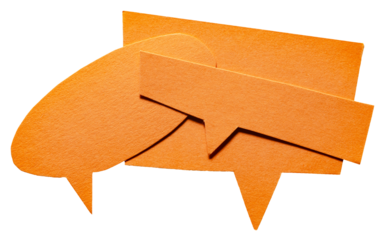 Orange blank cut out cardboard paper speech bubbles with rough edges and copy space for text on transparent png background design element