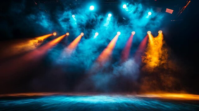 Colorful stage lighting creates a captivating atmosphere for performances in a theater setting at night