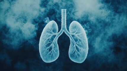 Surreal Representation of Lungs Emerging from White Mist, Interwoven with Ethereal Elements in a Dreamlike Atmosphere