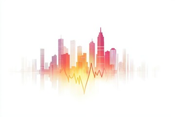 Obraz premium City skyline with heartbeat line in vibrant colors reflects urban energy and life dynamics