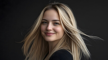 Fototapeta premium Beautiful smiling female model with long blond hair