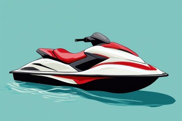 Naklejka premium Colorful jet ski resting on calm turquoise water during bright sunny day near coastal area