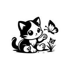Fototapeta premium Kitten Playing with Butterfly