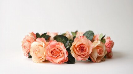 Fototapeta premium Wreath of roses on a white background. Selective focus