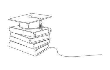 Stacked books, education and graduation. line art illustration