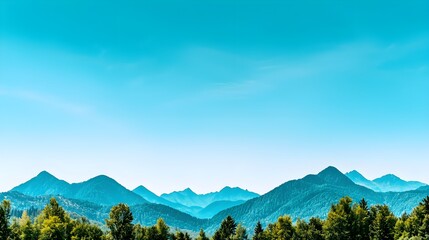 Fototapeta premium Serene Mountain Landscape with Lush Green Trees under a Clear Blue Sky in a Peaceful Natural Setting Ideal for Outdoor Enthusiasts and Nature Lovers