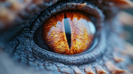 Close-Up of an Orange Dragon Eye with Intricate Detail and Texture