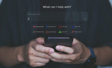 AI chat assistance concept, popup of dashboard for chat on screen, program chat with AI.   