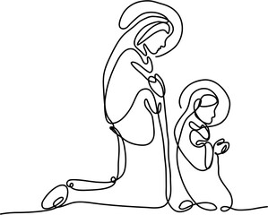 Nativity scene. Continuos line. Hand drawn vector isolated set.