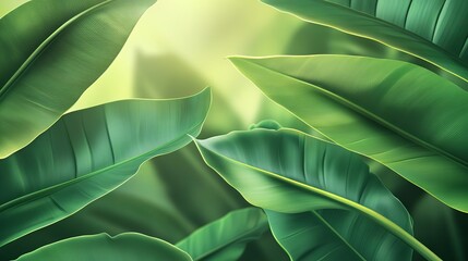 A modern close-up of lush green leaves, set against a beautifully blurred green background, creates a serene and natural atmosphere.