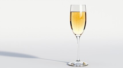 Elegant Champagne Glass Filled with Sparkling Drink Reflecting Light, Perfect for Celebrations, Parties, and Romantic Dinners on a Clean White Surface