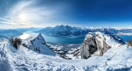 Mount Pilatus in Switzerland: Snow-Covered Winter Landscape of the Swiss Alps