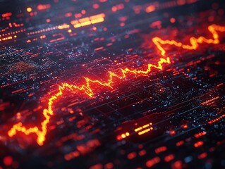 Glowing Neon Digital Chart Depicting Fluctuating Trends in Financial Markets