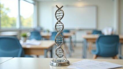 Exploring the wonders of genetics in a bright science classroom with a focus on a DNA model during an engaging educational session