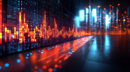 Futuristic Holographic Market Screen Symbolizing the Future of Trading and Investing in Business