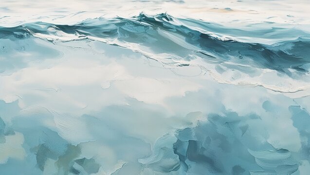 Abstract ocean waves with textured brushstrokes in blue.