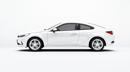 Fototapeta premium Sleek Modern White Coupe Car Displayed in Minimalist Studio Environment Emphasizing Elegant Design and Contemporary Aesthetics with Bright Lighting Effects