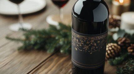 Personalized Holiday Wine Bottle with Elegant Label Display