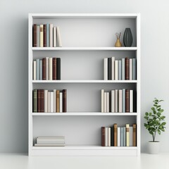 Modern Minimalist Bookshelf with Books and Decorative Items