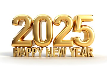2025 Happy New Year 3d number gold isolated on white background