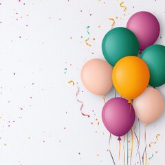 Colorful Balloons with Confetti on a Light Background Celebration
