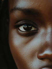 Fototapeta premium Close-Up Of A Dark-Skinned Woman's Face: Radiant Natural Beauty With A Skincare Aesthetic Highlighting Smooth, Healthy Skin And Minimalist Elegance