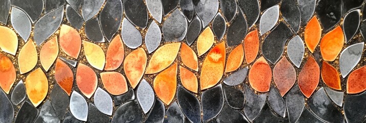 美しい葉っぱのモチーフが連なる石のタイルアートが目を引くデザイン
