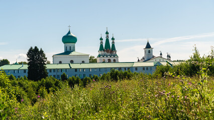 Lodeynoye Pole, Russia, July 9, 2024. Field in front of the Trinity section of the Alexander Svirsky Monastery.