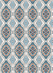 Seamless ethnic pattern of paisley and decorative floral branches. Indian motif.