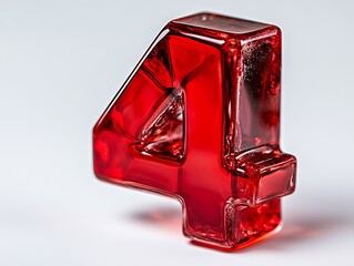 A red glass number four on a white background