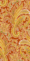 Seamless ethnic pattern of paisley and decorative floral branches. Indian motif.