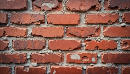 Obraz premium Close-up of textured red brick wall with worn surface and mortar details