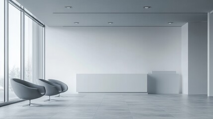 Minimalist Modern Office Interior with Large Windows and Armchairs