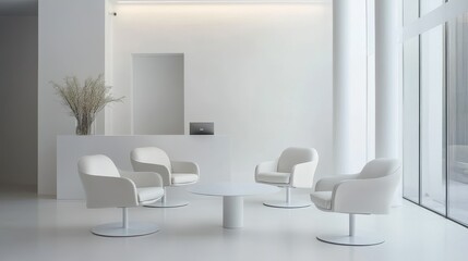 Minimalist and Elegant Lounge Area with White Chairs and Table