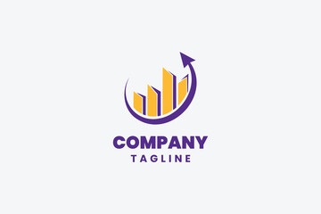 Logo design featuring growth bars and an upward arrow in vibrant colors