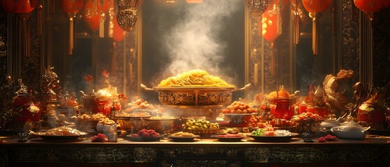 Obraz premium Festive table filled with vibrant dishes.