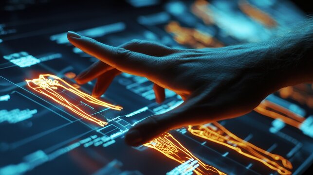 Close-Up of a Doctor's Hand Pointing to a Detailed Anatomical Diagram While Explaining Complex Medical Information in a Modern Digital Setting