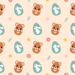 Seamless pattern with art design elements, and colorful Easter eggs.