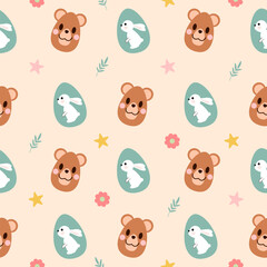 Seamless pattern with art design elements, and colorful Easter eggs.