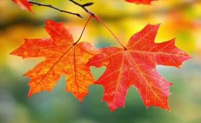 Fototapeta premium 美しい紅葉が広がる秋の日の午後に見られる鮮やかな葉