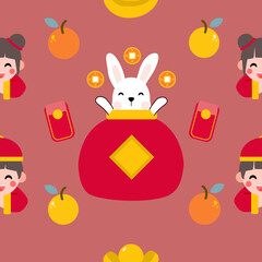 Colorful repeatable pattern of Lunar new year icons.