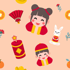 Colorful repeatable pattern of Lunar new year icons.