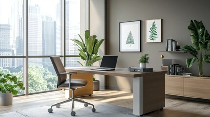 Fototapeta premium Modern City Office Workspace with Natural Elements