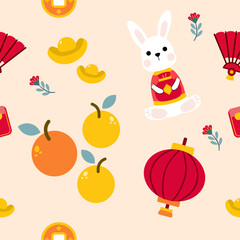 Colorful repeatable pattern of Lunar new year icons.