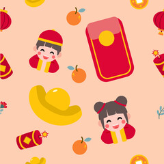 Colorful repeatable pattern of Lunar new year icons.
