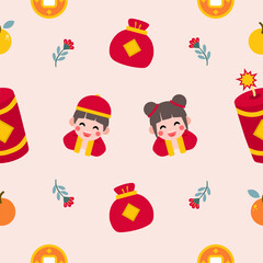 Fototapeta premium Colorful repeatable pattern of Lunar new year icons.