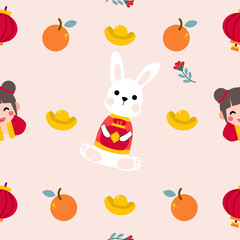 Colorful repeatable pattern of Lunar new year icons.