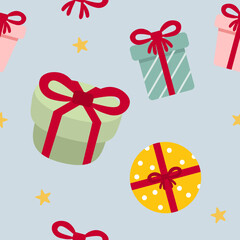 Seamless pattern with gift boxes background Vector Image, pastel color