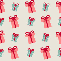 Seamless pattern with gift boxes background Vector Image, pastel color