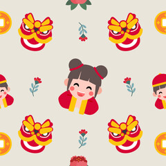 Colorful repeatable pattern of Lunar new year icons.